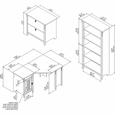 Bush Furniture Salinas 55"W Corner Desk with Lateral File Cabinet and 5 Shelf Bookcase, Antique White (SAL013AW)