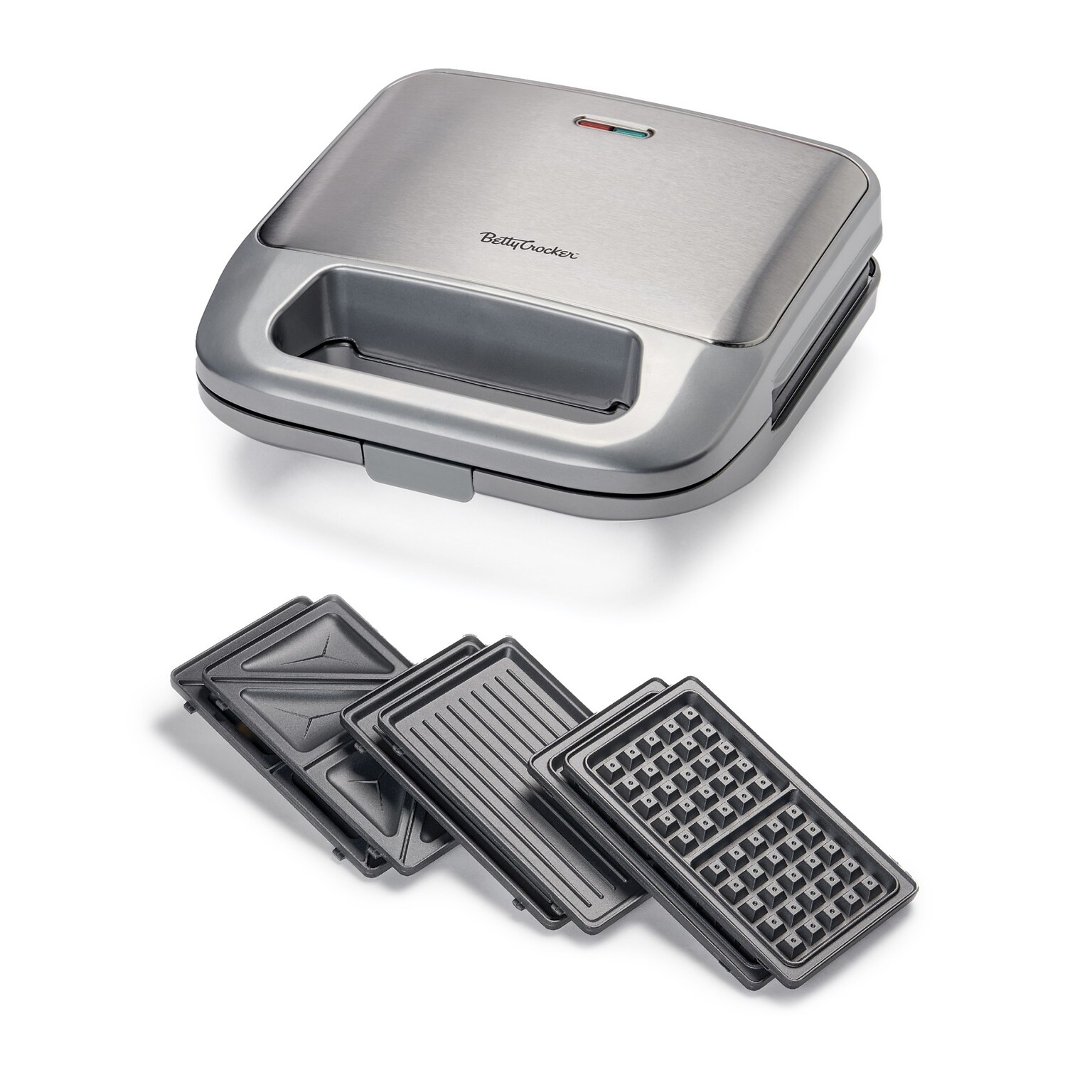 Betty Crocker 3-in-1 Sandwich, Panini Grill and Waffle Maker Plus, Silver (BC-4965S)