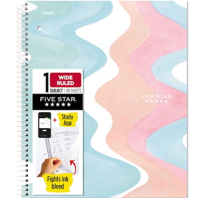 Five Star Five Star Brushy Moves 1-Subject Notebooks, Wide Ruled, 80 Sheets, Multicolor (930060F-24)