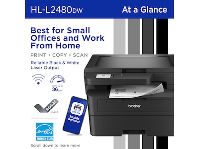 Brother HL-L2480DW Wireless Compact Multi-Function Laser Printer, Copy & Scan, Duplex, Refresh Subscription Ready