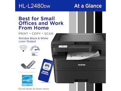 Brother HL-L2480DW Compact Wireless Black & White Laser Printer, Copy & Scan, Refresh Subscription Ready