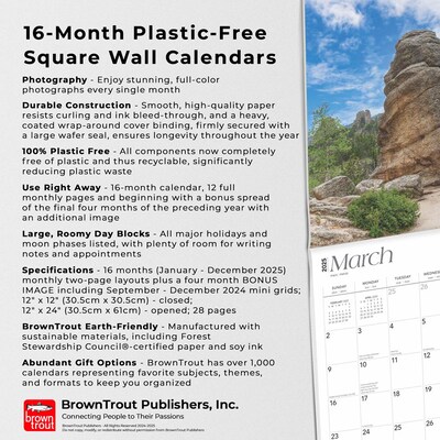2025 BrownTrout South Dakota Wild & Scenic 12" x 12" Monthly  Wall Calendar (9781975475727)