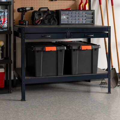 Iris Heavy Duty 78 Qt. Stackable Storage Bin with Latching Lid, Plastic, Black/Orange, 4/Pack (500154)