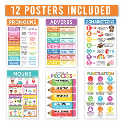 Hadley Designs 11" x 17" Colorful Parts of Speech Language Arts and Grammar Laminated Posters, 12/Set (HDDX004A2JPBZ)
