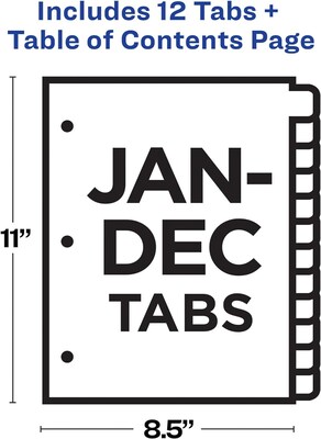 Avery Office Essentials Table 'n Tabs Pre-Printed Monthly Paper Divider, Jan-Dec Tabs, Multicolor, 1 Set (AVE11679)