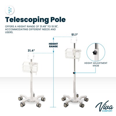 Viva Comfort Mobile Stand for Welch Allyn 4400 & Connex Spot Monitor, Adjustable, White (ADI912-C-MP-01-MK)