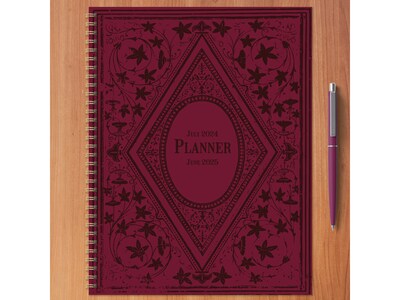 2024-2025 TF Publishing Bibliophile Series Merlot 8.5" x 11" Academic Weekly & Monthly Planner, Paperboard Cover, Red/Black