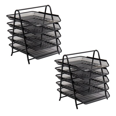 Mind Reader Metal 5-Tier Stackable Paper Desk Tray Organizer, Black, 2/Pack (5TPAP2PK-BLK)