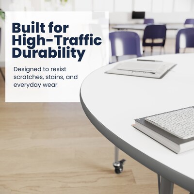 Flash Furniture Wren Kidney Activity Table, 72" x 48", Height Adjustable, White Top/Silver Frame (XUA4872KDWHTAC)