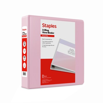 Staples Heavy Duty 2 3-Ring View Binder, D-Ring, Light Pink (ST63095)