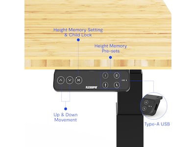 FlexiSpot E7 Pro 60"W Electric Adjustable Bamboo Standing Desk, Bamboo/Black (E7BPRO6030-LBZB)