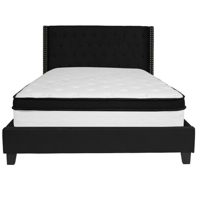 Flash Furniture Riverdale Tufted Upholstered Platform Bed in Black Fabric with Memory Foam Mattress, Queen (HGBMF39)