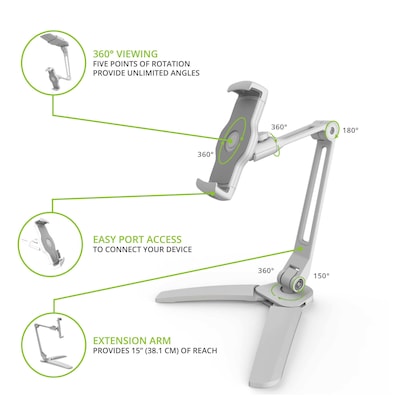 Kanto Universal Phone and Tablet Stand with Extended Arm and Mounting Brackets, White (DS250W)