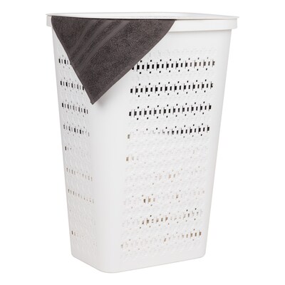 Mind Reader Slim Tapered Hamper with Lid, Plastic, White (SWHAMP50-WHT)
