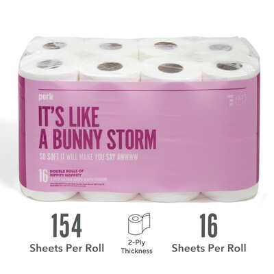 Perk™ Ultra Soft Toilet Paper, 2-ply, White, 154 Sheets/Roll, 16 Rolls/Case (PK55154)