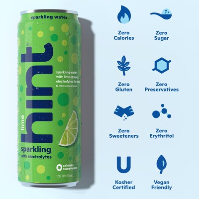 Hint Lime Sparkling Water with Electrolytes, 12 fl. oz., 12 Cans/Carton (HINT-LIMECAN-E)