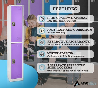 AdirOffice 72'' 2-Tier Purple Storage Locker, 2/Pack (629-202-PUR-2PK)