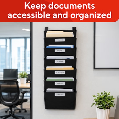 TRU RED™ 7-Pocket Plastic Letter Wall File, Black (TR55348)