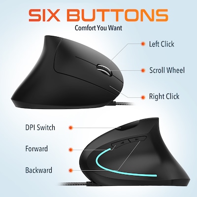 Delton S12 Wired Vertical Ergonomic Left-Handed USB-A/C Mouse, Black (DMERG12LU)