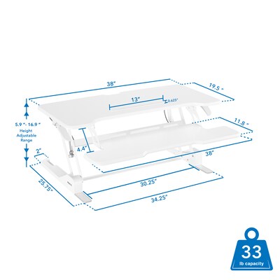 Mount-It! 38"W Manual Rectangular Adjustable Standing Desk Converter, White (MI-15005)