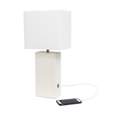 Lalia Home Lexington 21" Modern Bedside Table Lamp, White Rectangular Fabric Shade, Feit LED Bulb, White (LHT-3012-WH-LB)