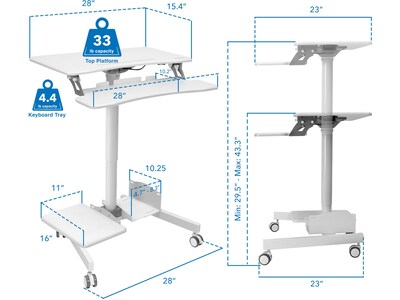 Mount-It! 28"W Adjustable Steel Standing Desk, White (MI-7979W)