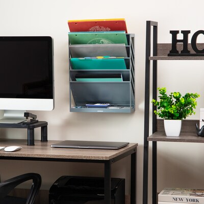 Mind Reader 5-Compartment Mountable Plastic Vertical File Storage, Gray  (WALLANCH-GRY)
