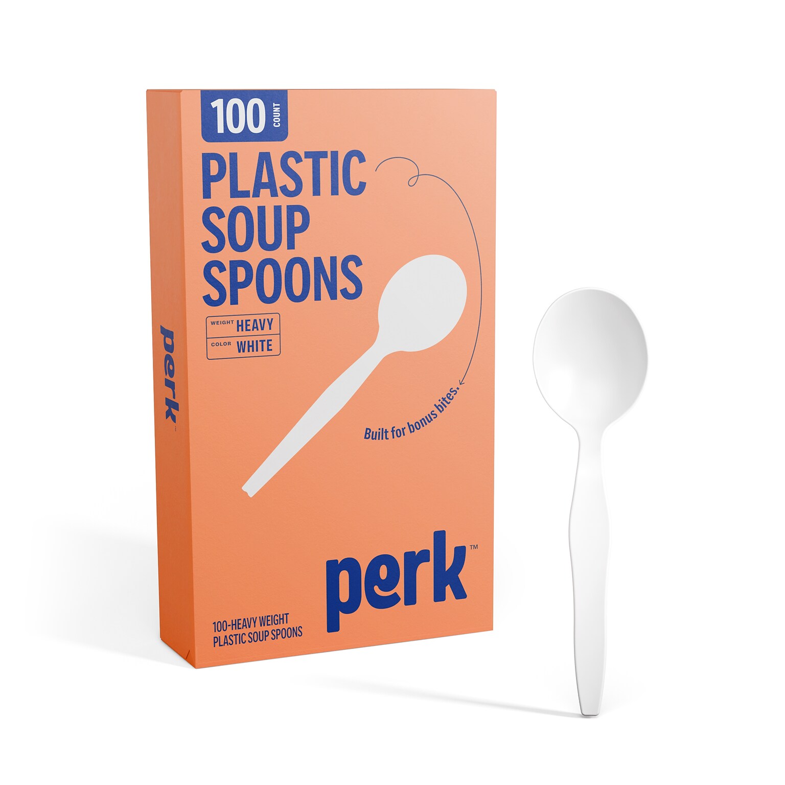 Perk™ Polystyrene Soup Spoon, Heavy-Weight, White, 100/Pack (PK56404)