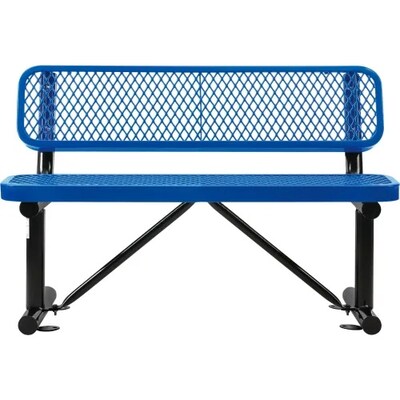 Global Industrial 4 Outdoor Steel Bench w/ Backrest, Expanded Metal, Blue (695743BL)