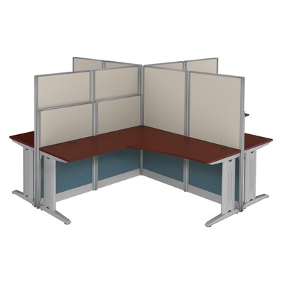 Regency Instant Office 63"H x 258"W 4 Person L-Shaped Cubicle Panel Workstation, Hansen Cherry (IO36494-03K-4P)