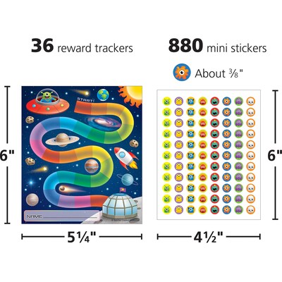 Teacher Created Resources Out of this World Reward Trackers with Stickers, 5.25" x 6", Multicolored, 3 Packs/Bundle (TCR6866-3)