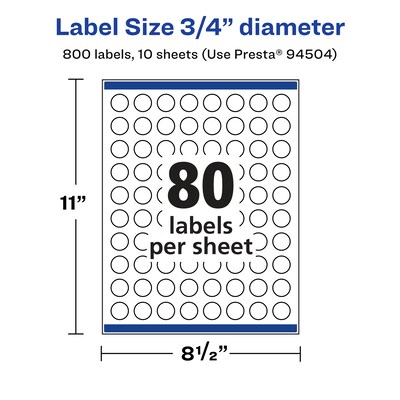 Avery Laser/Inkjet Round Multipurpose Labels, 0.75" Dia., Clear, 800 Labels/Pack (94504)