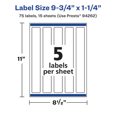 Avery Laser/Inkjet Rectangle Multipurpose Labels, 9.75" x 1.25", White, 75 Labels/Pack (94262)