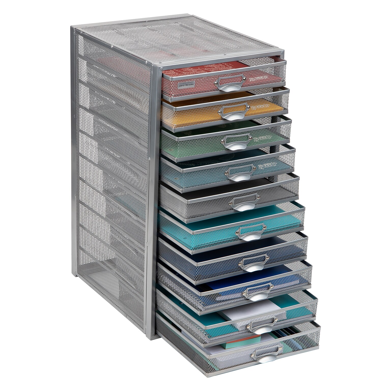 Mind Reader Storage Drawer, 10 Drawers, Metal, Silver (10CABMESH-SIL)