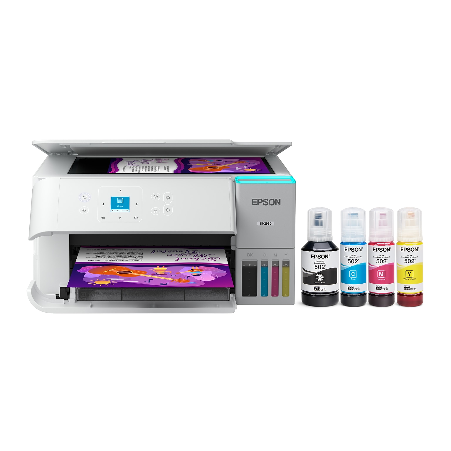 Epson EcoTank ET-2980 Wireless All-in-One Color Supertank Printer, White (C11CL41202)