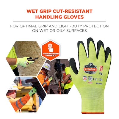 Ergodyne ProFlex 7021 Hi-Vis Nitrile Coated Cut-Resistant Gloves, ANSI A2, Wet Grip, Lime, XXL, 1 Pa