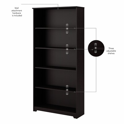 Bush Furniture Cabot 66"H 5-Shelf Bookcase with Adjustable Shelves, Espresso Oak Laminated Wood (WC31866)