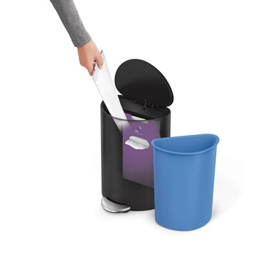 simplehuman 6L Semi-Round Can with Liner Pocket, Matte Black Steel, Indoor Step Trash Can, 1.6 Gallons (CW2109)