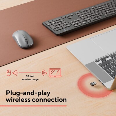 Staples TECH Wireless Ambidextrous Optical USB Mouse, Gray (ST63066)