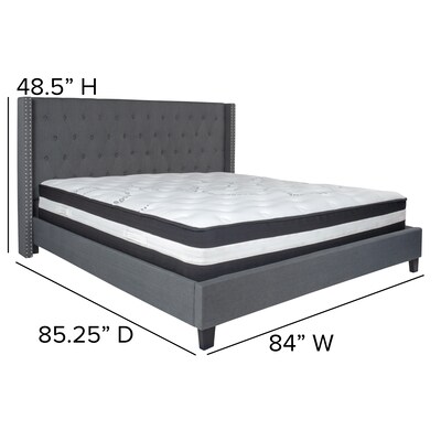 Flash Furniture Riverdale Tufted Upholstered Platform Bed in Dark Gray Fabric with Pocket Spring Mattress, King (HGBM48)