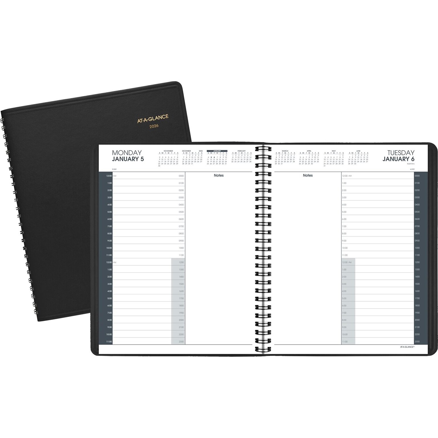 2026 AT-A-GLANCE 8.5 x 11 Daily Appointment Book, Faux Leather Cover, Black (70-214-05-26)