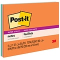 Post-it Super Sticky Notes, 8 x 6, Energy Boost Collection, 45 Sheet/Pad, 4 Pads/Pack (6845SSP)