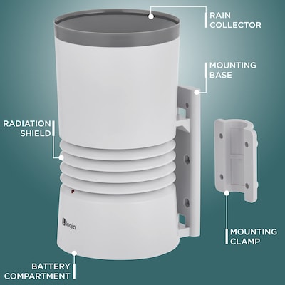 Logia 3-in-1 Rain Gauge Weather Station w/ Temperature & Humidity, Indoor/Outdoor Weather Station (LOWSB315B)