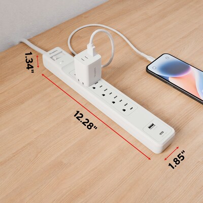 Staples TECH 6-Outlet 2-USB Port Surge Protector, 6', 1800 Joules, White (ST62777)
