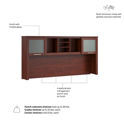 Bush Home Somerset 72" W Desk Hutch, Storage Shelves for Office Desk, Hansen Cherry (WC81711)