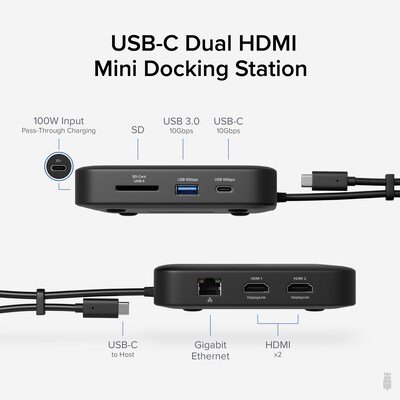 Plugable Dual Monitor Docking Station for Mac and Windows Laptop (USBC-6950PDZ)