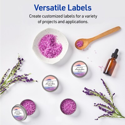 Avery Sure Feed Laser Round Identification & Color Coding, 2" Dia, Matte White, 12 Labels/Sheet, 8 Sheets/Pack (05657)