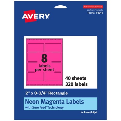 Avery Rectangle Laser/Inkjet Multipurpose Labels, 2 x 3.75, Neon Magenta (320/Box)