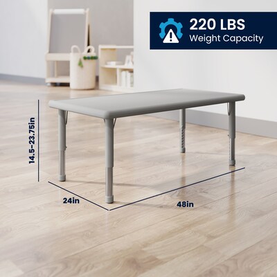 Flash Furniture Emmy Rectangular Activity Table Set, 48" x 24", Height Adjustable, Soft Gray (YCX13RECTTBSGYE)