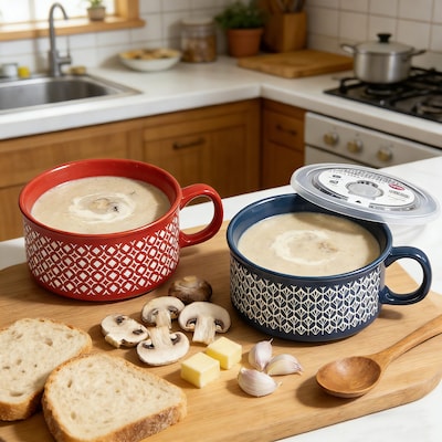 Gourmet Edge 2 pc 22oz Ceramic Soup Mug Set-Red & Navy
